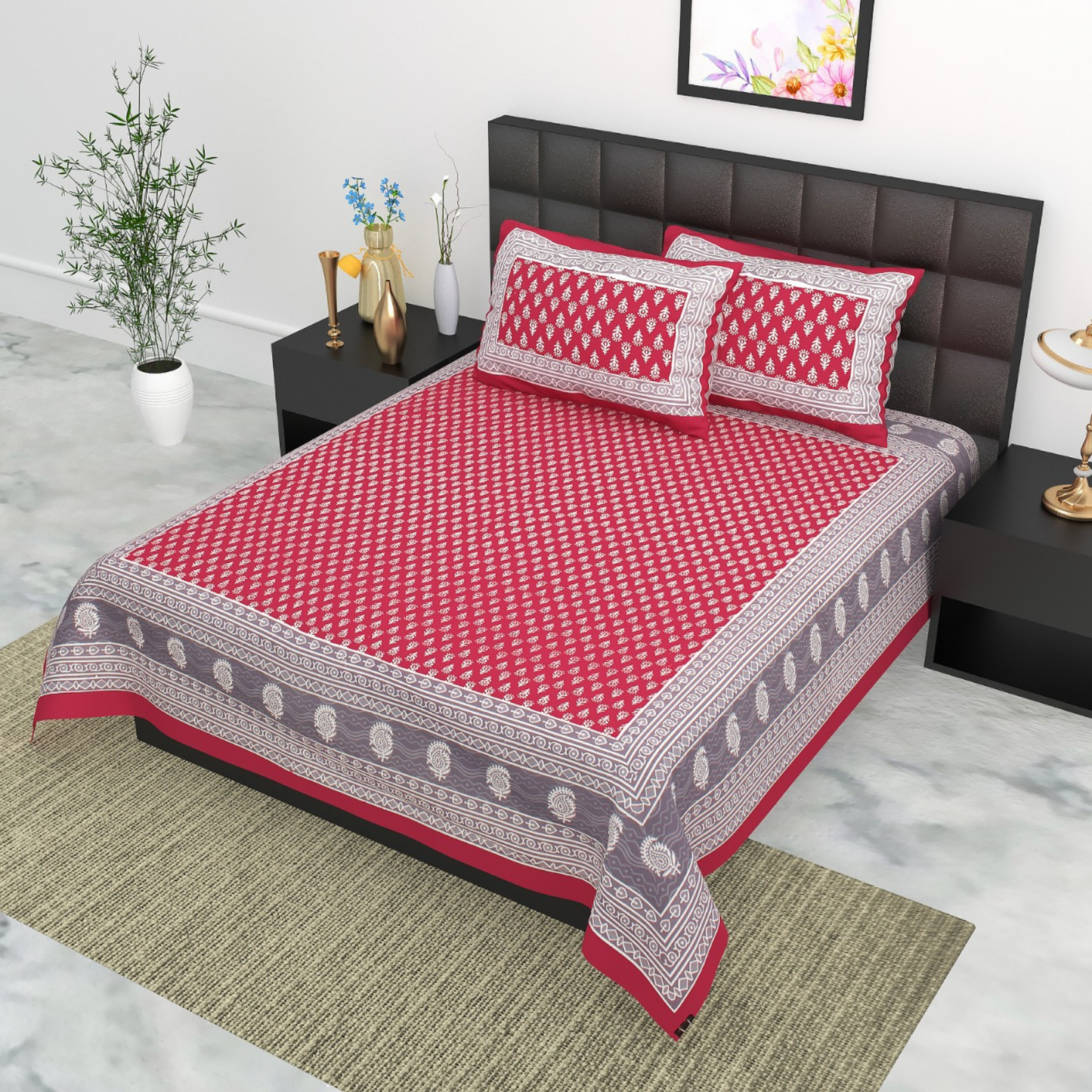 Haboo| Soft & Durable Rajasthani Cotton Bedsheet Double Bed Set