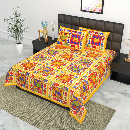 Haboo| Colorful Jaipuri Print Rajasthani Cotton Bedsheet Set