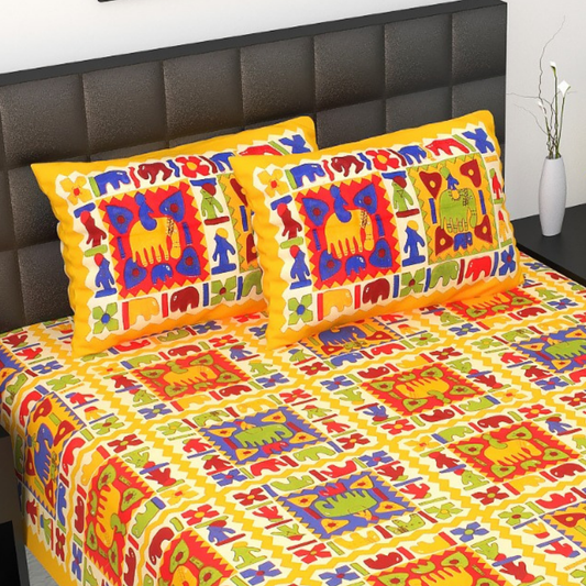Haboo| Colorful Jaipuri Print Rajasthani Cotton Bedsheet Set
