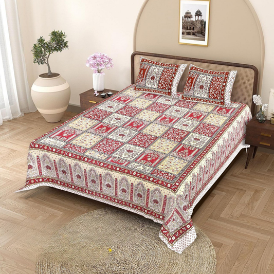 Haboo | 100% Cotton King Size Bedsheet – 93x108 Inches Ethnic Print with 2 Covers