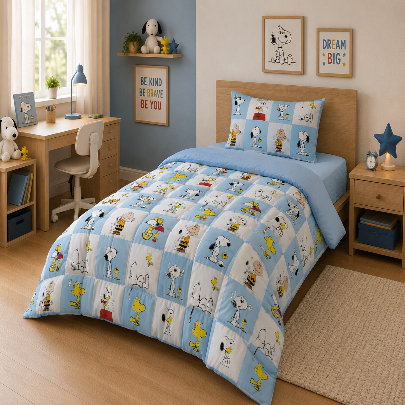 Snoopy & Friends Single Bed Comforter Set for Kids – Soft Comforter, Bedsheet & Pillow Cover | 3 Piece Bedding Set